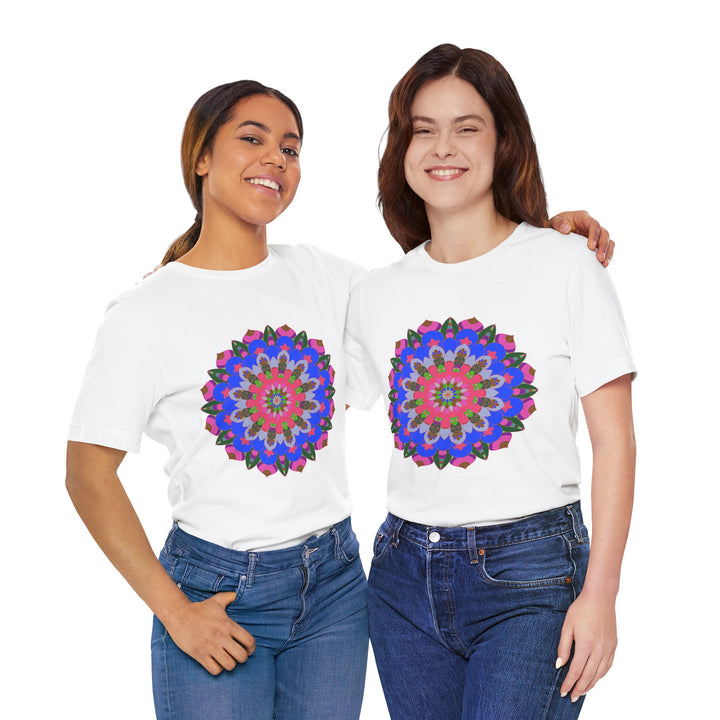 Vibrant and intricate geometric mandala design t-shirt in multiple colors