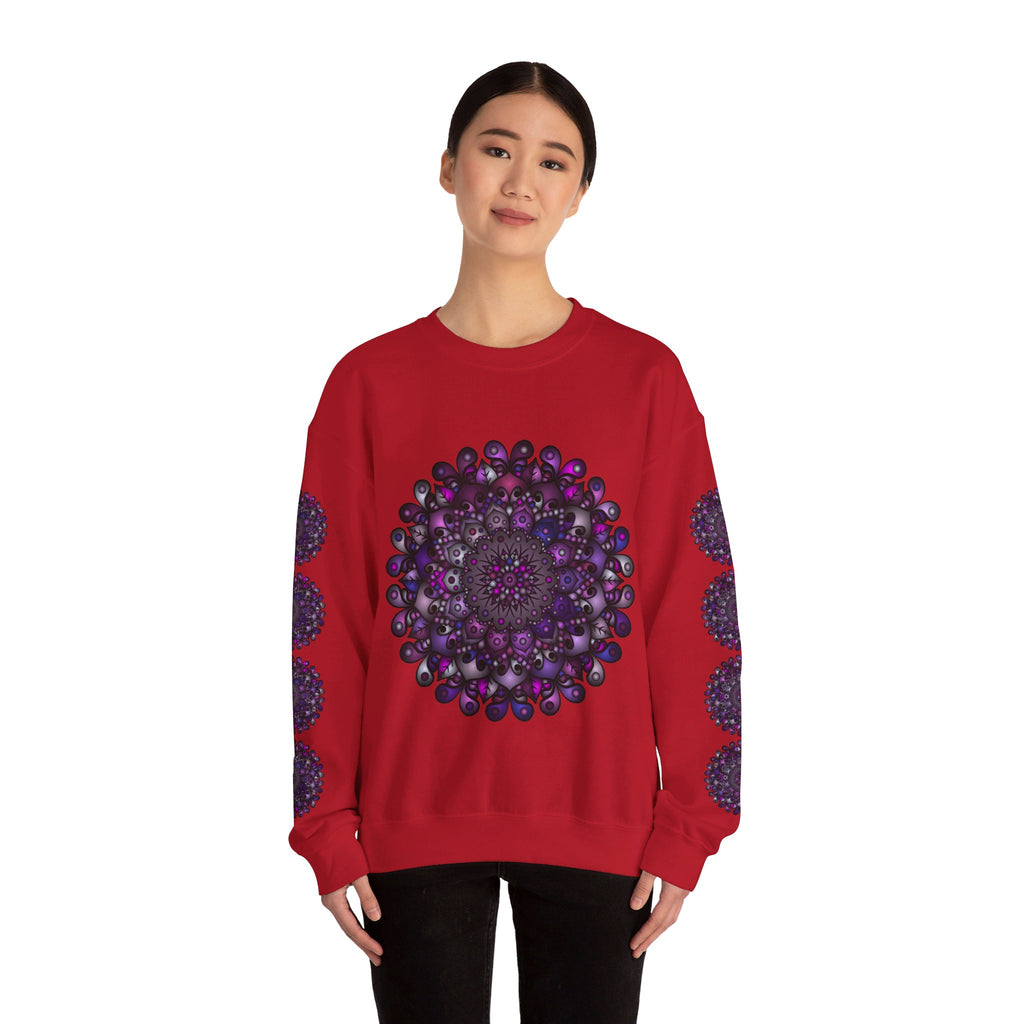 Unisex Heavy Blend™ Crewneck Sweatshirt with Purple Mandala Design, cozy and stylish