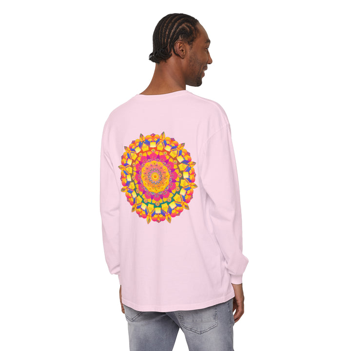 Vibrant and intricate mandala design long sleeve t-shirt featuring psychedelic art