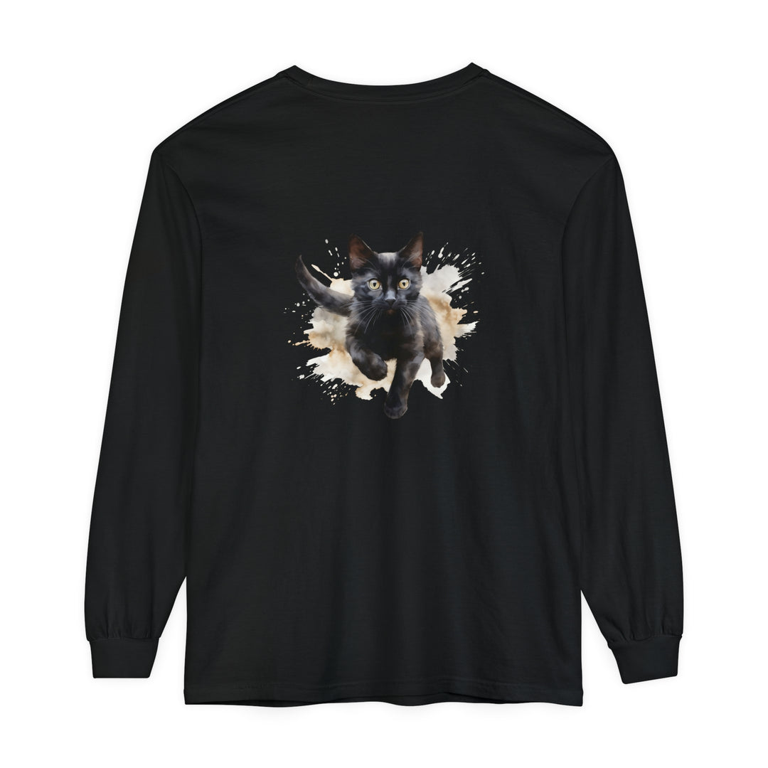 Black Cat Watercolor Splash T-Shirt featuring a vibrant feline design