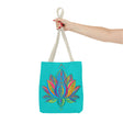 A beautiful mandala lotus tote bag in a stunning azure color