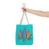 A beautiful mandala lotus tote bag in a stunning azure color