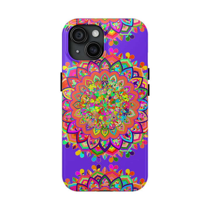 Hand drawn purple Mandala Art phone case featuring intricate floral design