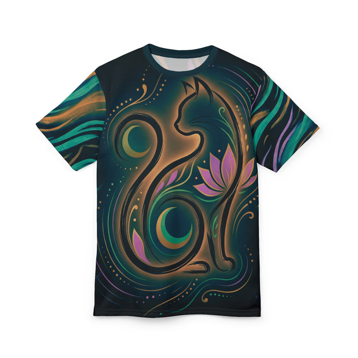 Sacred Cat Calligraphic Tee - Minimalist Spiritual Shirt