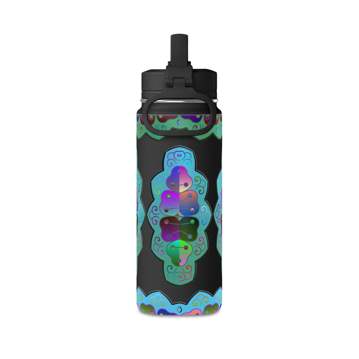 Mandala Floral 20oz Water Bottle — Colorful Boho Hydration Bottle