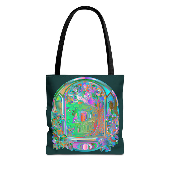 Colorful and intricate Mandala Tote Bag featuring mystical nature design