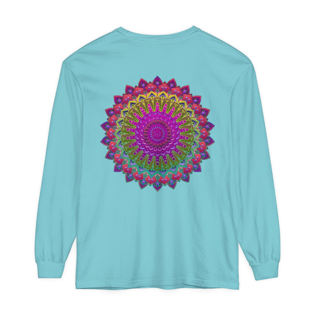 Vibrant Mandala Unisex Long Sleeve T-Shirt with intricate colorful design