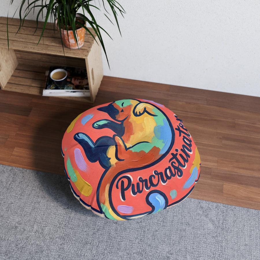 Purrcrastinator Cat Cushion — Cozy Round Floor Pillow