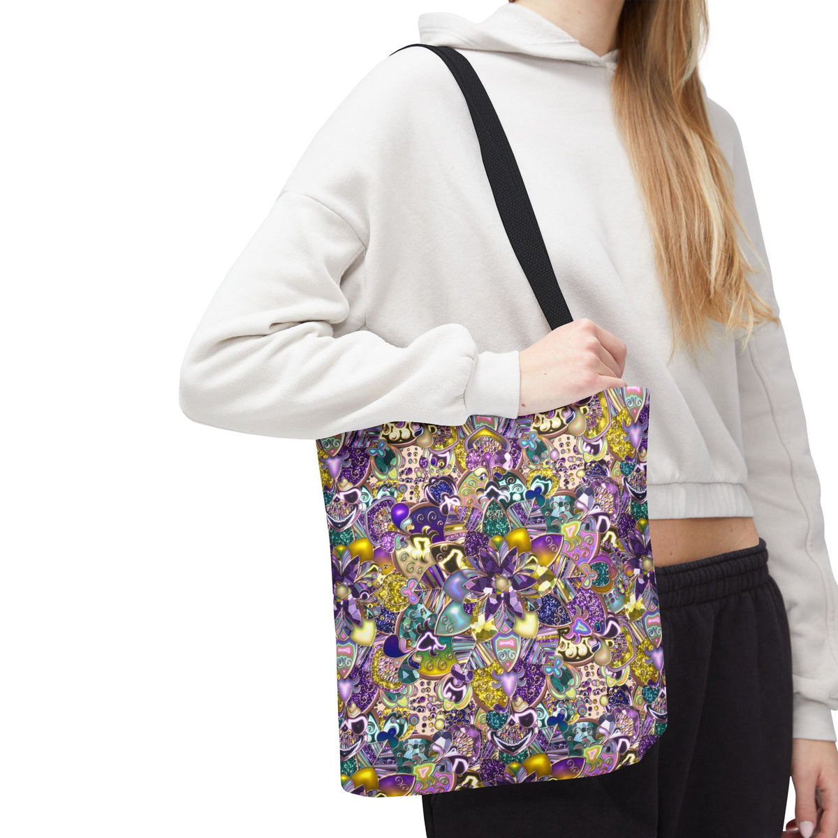 Colorful Purple Floral Pattern Tote Bag