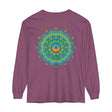 Colorful and intricate psychedelic mandala design on a long sleeve t-shirt