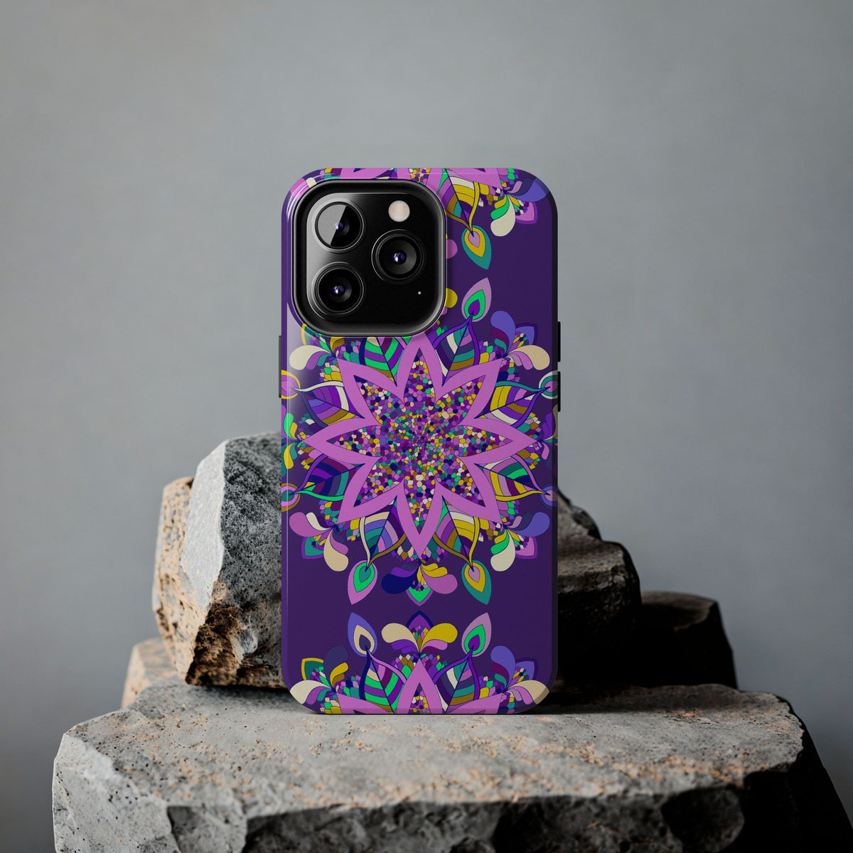 Hand drawn purple mandala art phone case designed for iPhone X/XS
