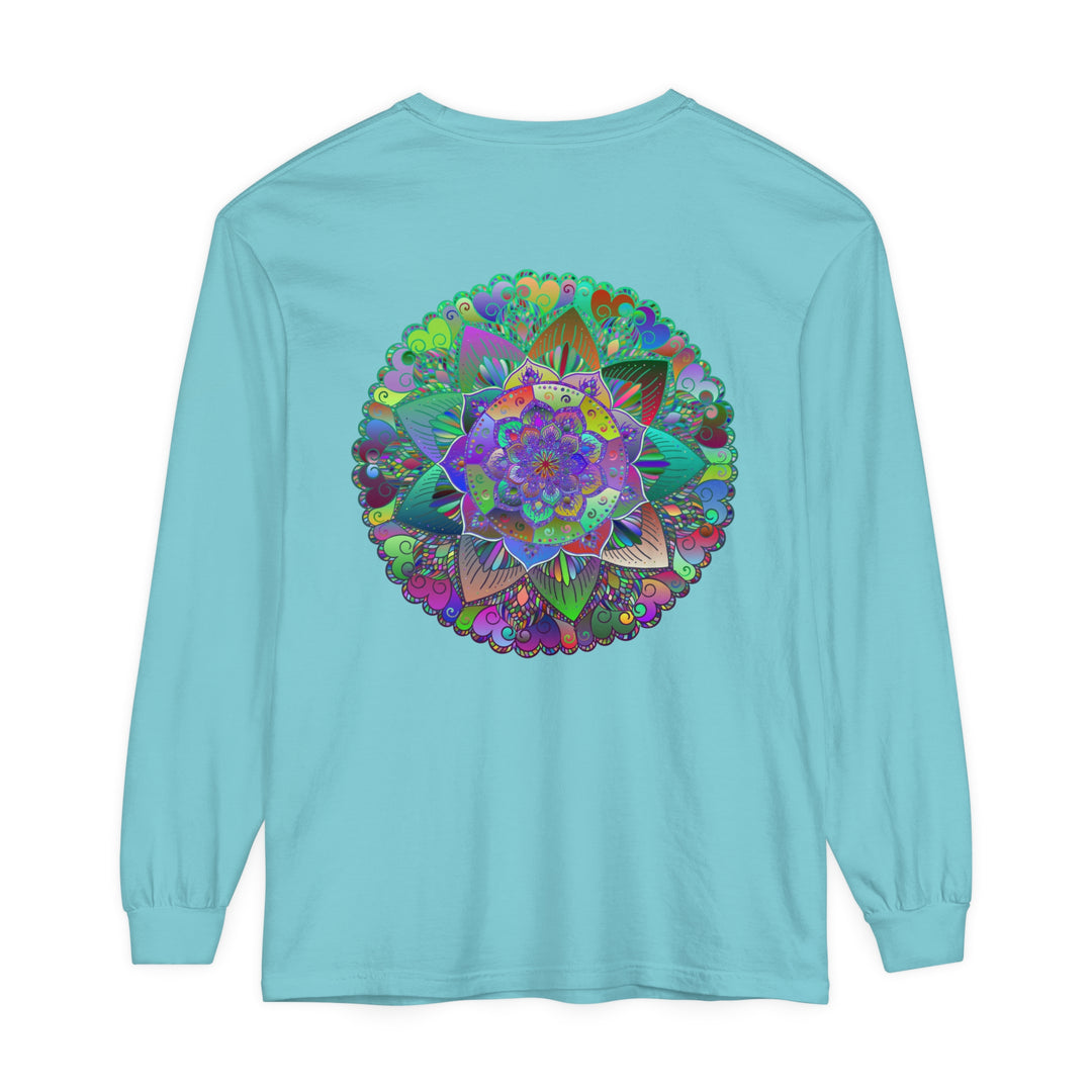 Colorful and intricate mandala design on a unisex long sleeve t-shirt