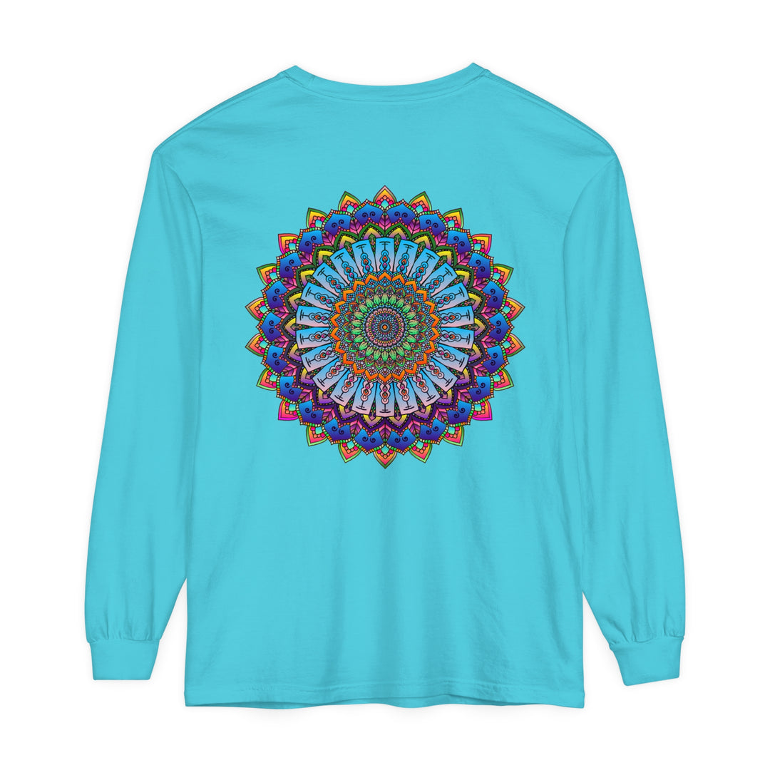 Colorful unisex long sleeve t-shirt featuring intricate mandala design