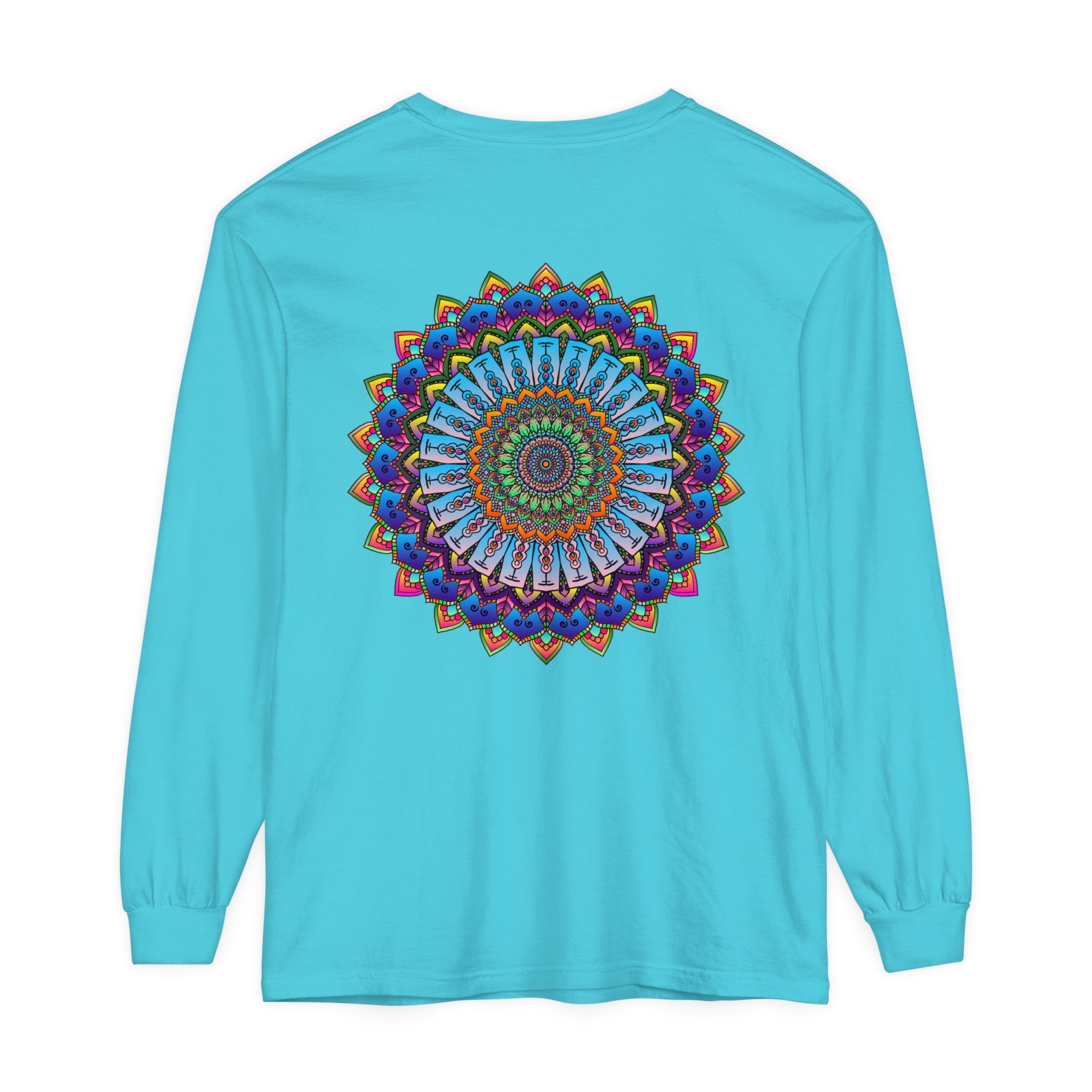 Colorful unisex long sleeve t-shirt featuring intricate mandala design