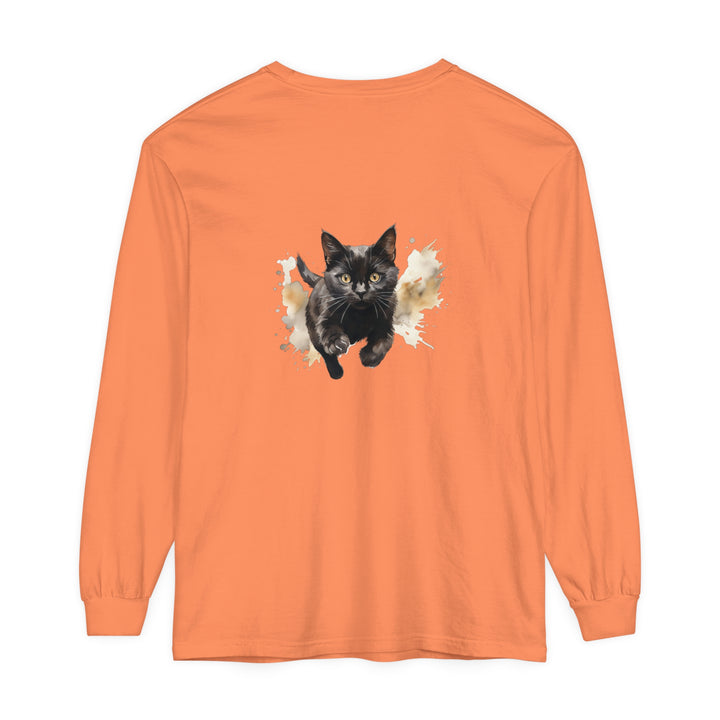 A close-up image of a black cat watercolor print unisex t-shirt, featuring vibrant colors and unique design, perfect for cat lovers and fashion enthusiasts alike