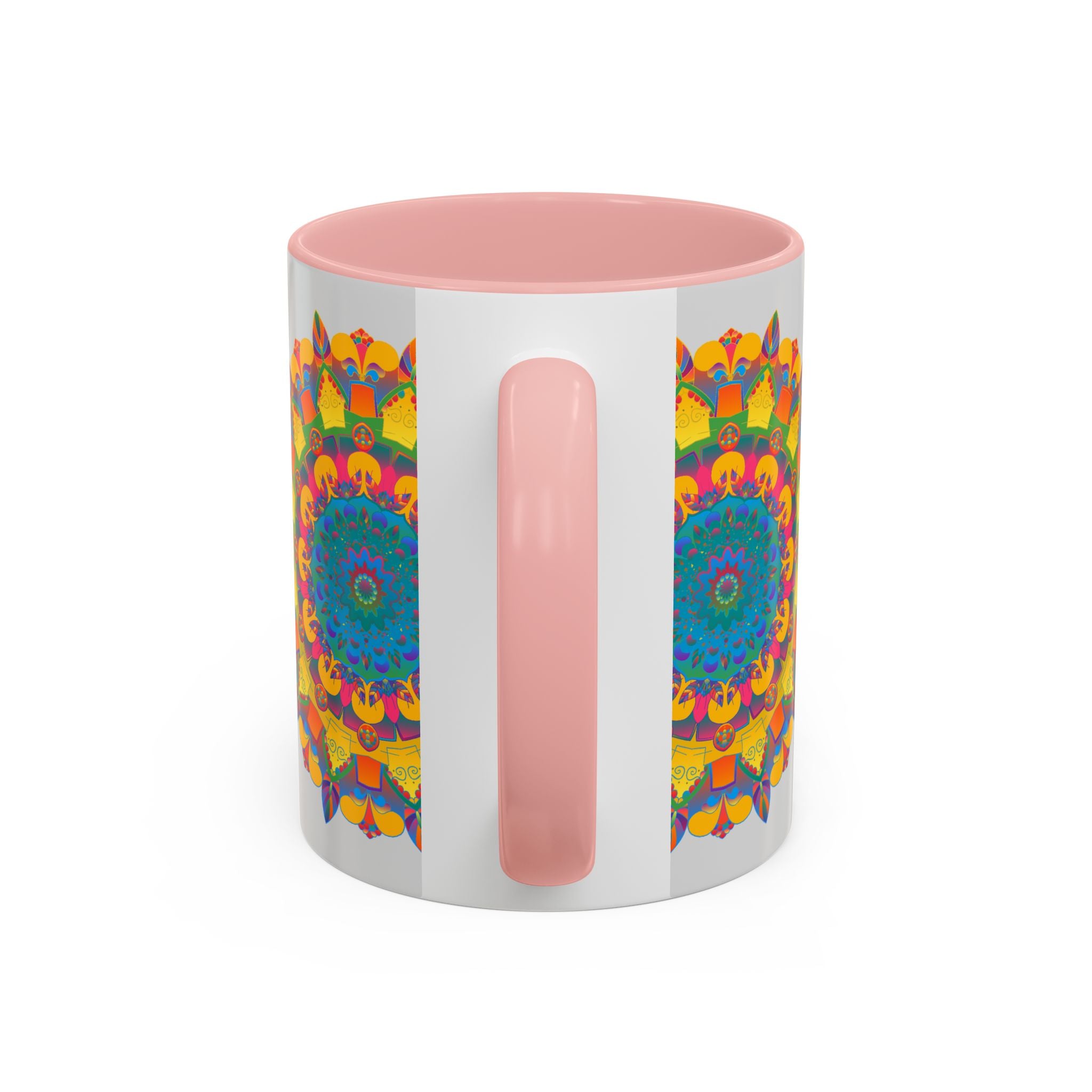 Colorful floral design mandala art mug with vibrant, intricate patterns