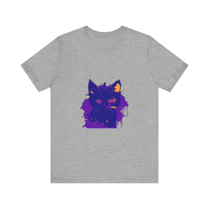 Adorable Whimsical Blue and Pink Cat T-Shirt with Playful Feline Design