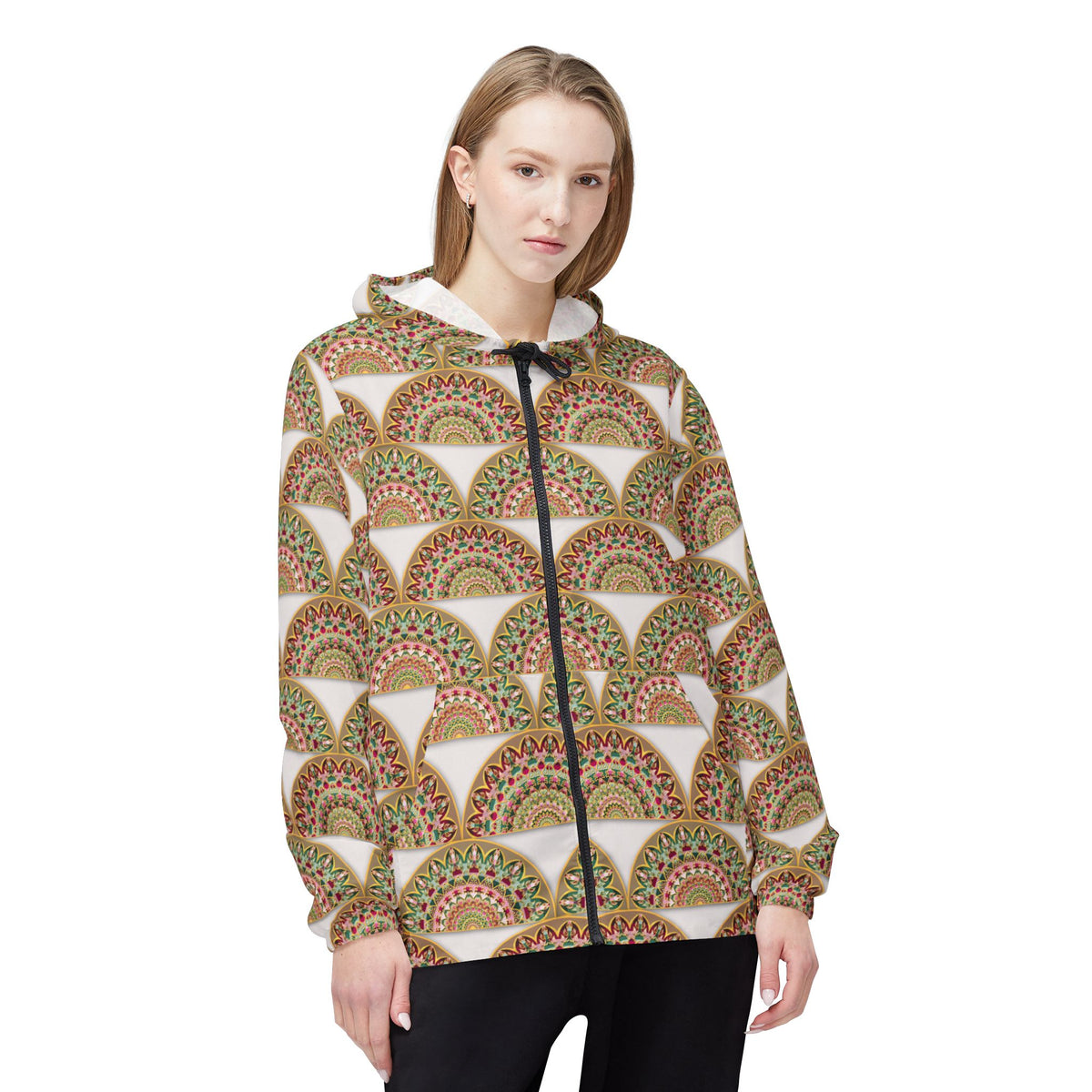 Art Deco Fan Pattern Windbreaker Jacket