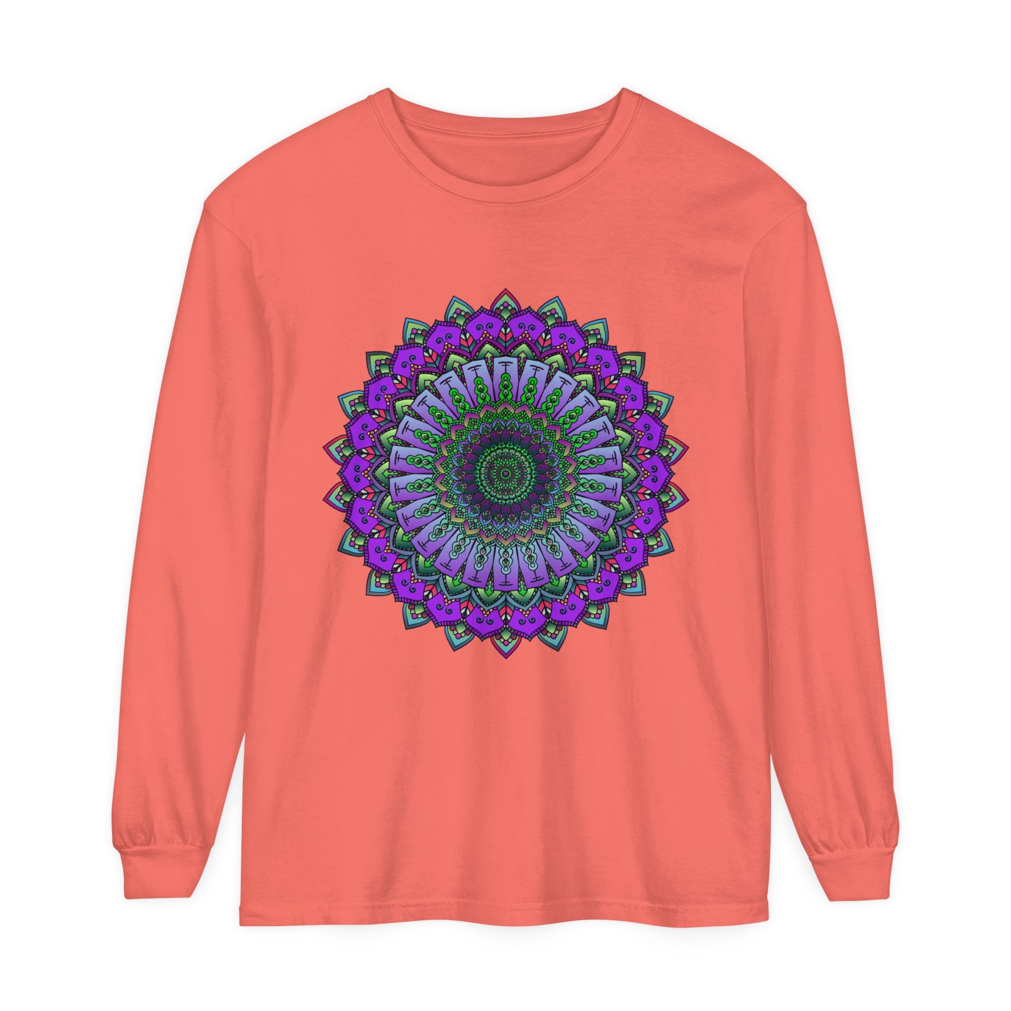 Intricate Mandala Unisex Long Sleeve T-Shirt with colorful geometric design