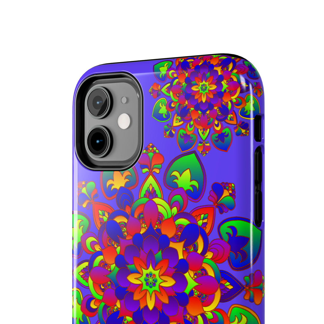 Colorful hand-drawn mandala phone case with rainbow design and intricate details