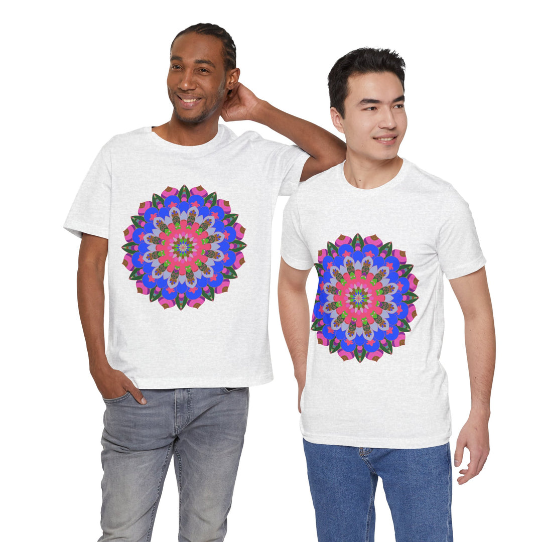 Vibrantly colored t-shirt featuring a beautiful mandala geometric design