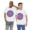 Vibrantly colored t-shirt featuring a beautiful mandala geometric design