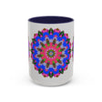 Close-up of a vibrant and detailed mandala mug