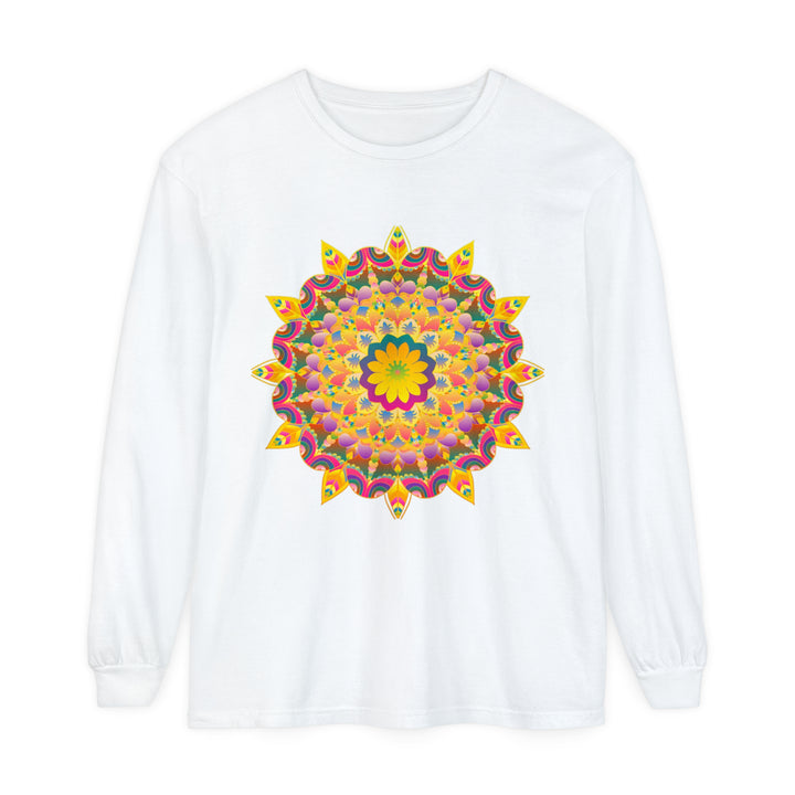 Psychedelic mandala long sleeve t-shirt with vibrant purple and blue hues