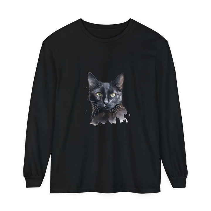 Black Cat Watercolor Long Sleeve T-Shirt featuring a mystical design