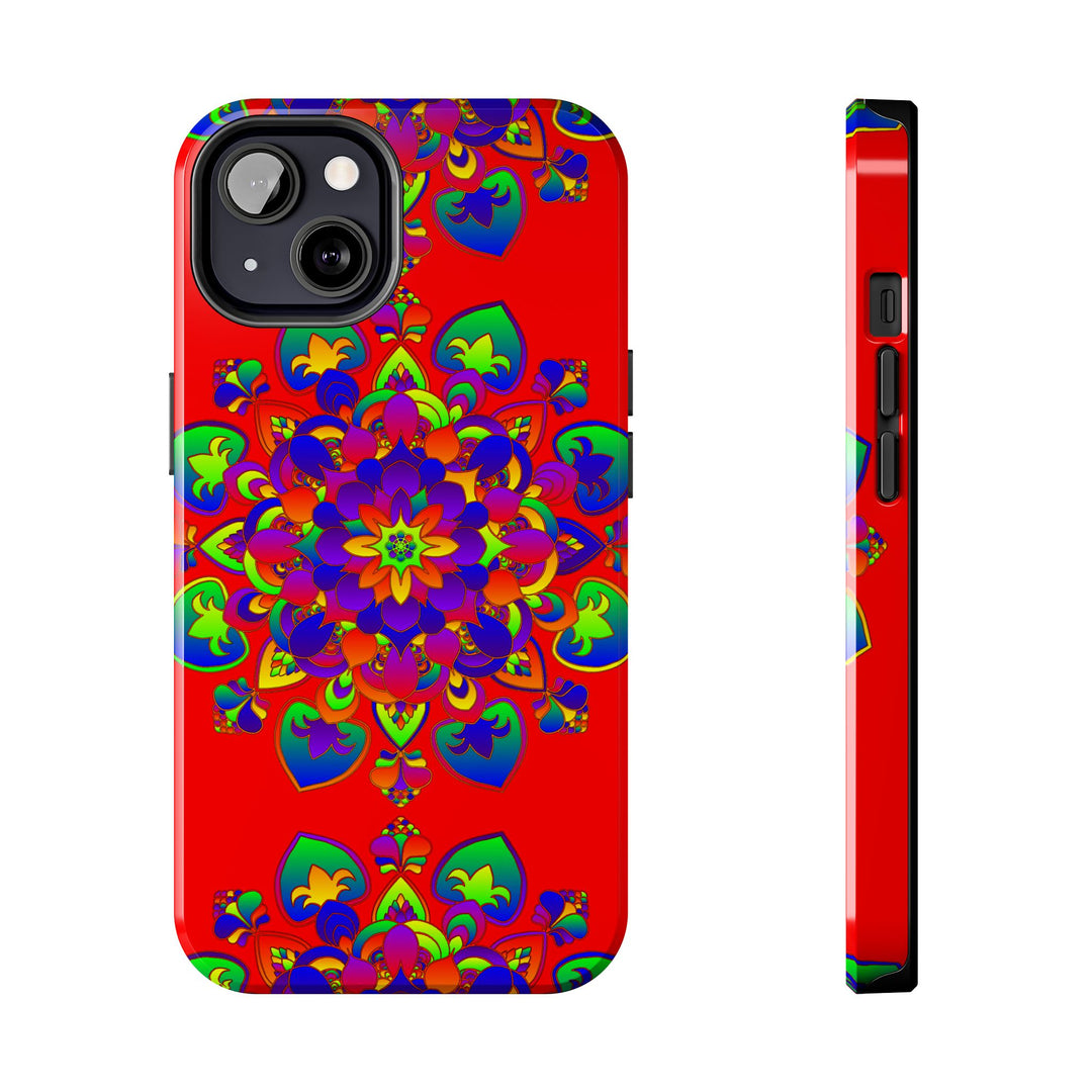 Beautiful red hand-drawn mandala art phone case for stylish protection