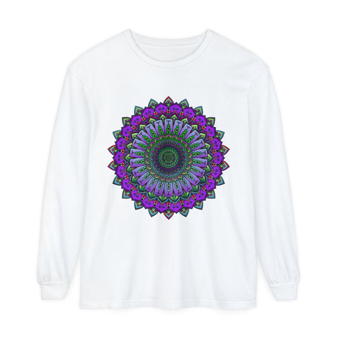 Intricate Mandala Unisex Long Sleeve T-Shirt featuring a detailed and symmetrical mandala design