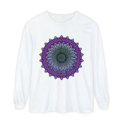 Intricate Mandala Unisex Long Sleeve T-Shirt featuring a detailed and symmetrical mandala design
