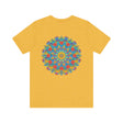 Colorful psychedelic mandala t-shirt featuring intricate spiritual design for peaceful vibes