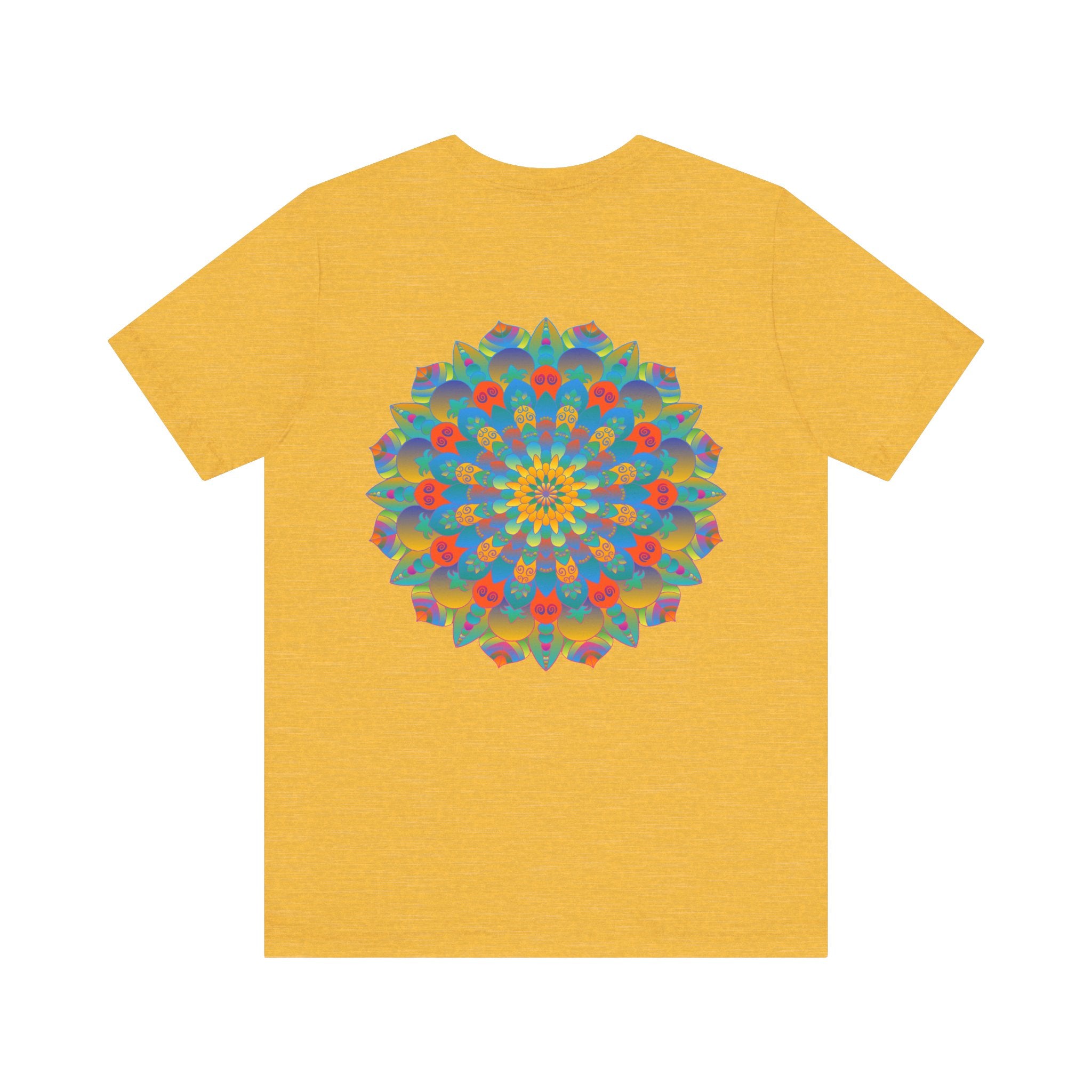 Colorful psychedelic mandala t-shirt featuring intricate spiritual design for peaceful vibes