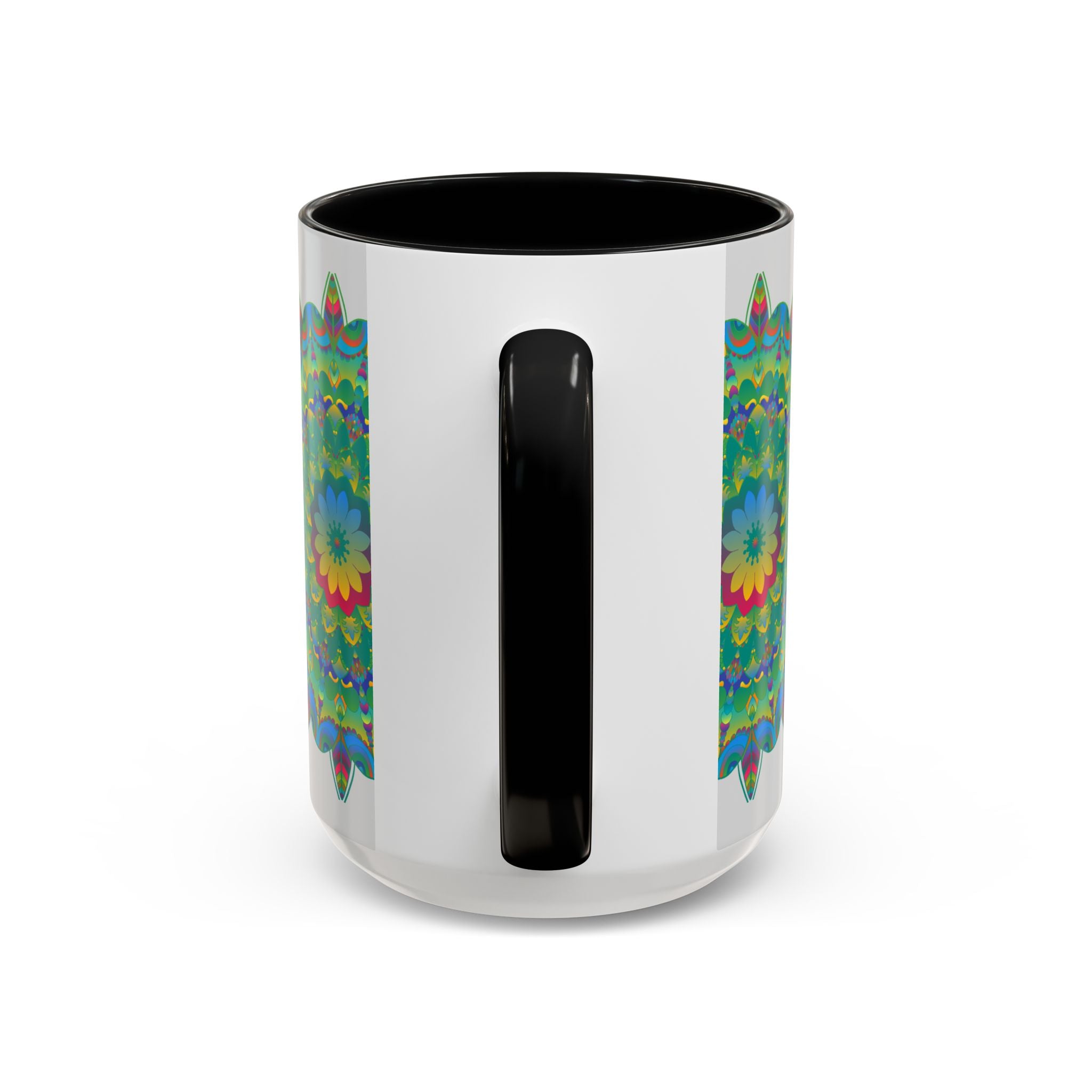 Beautiful mandala art mug with colorful floral design, perfect for enjoying your favorite hot beverages