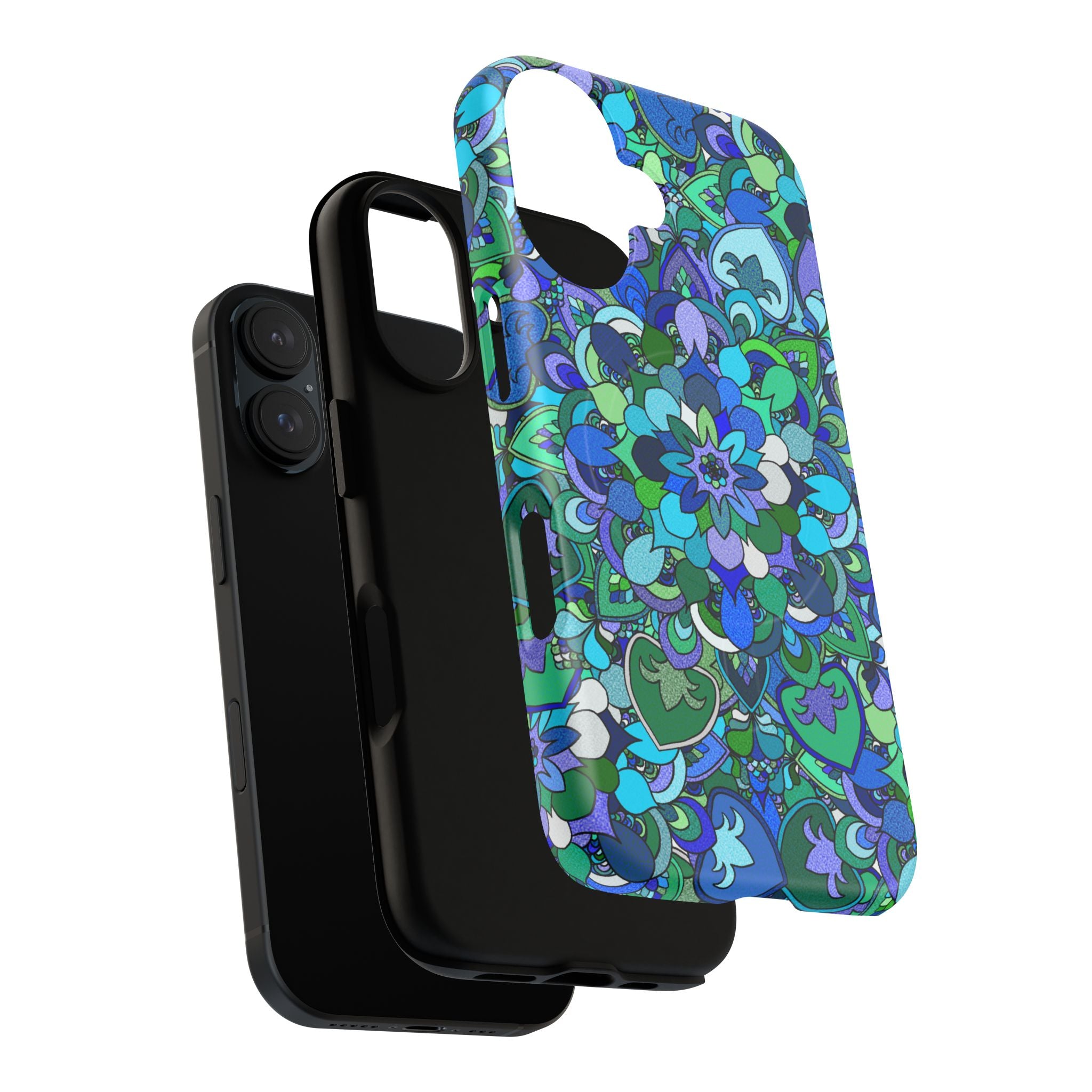 Cover Rigida Magnetica per Telefono con Mandala Floreale — Motivo Blu Verde