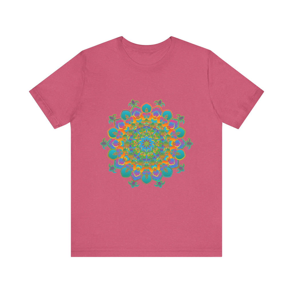 A colorful and intricate mandala tee with a circular floral design