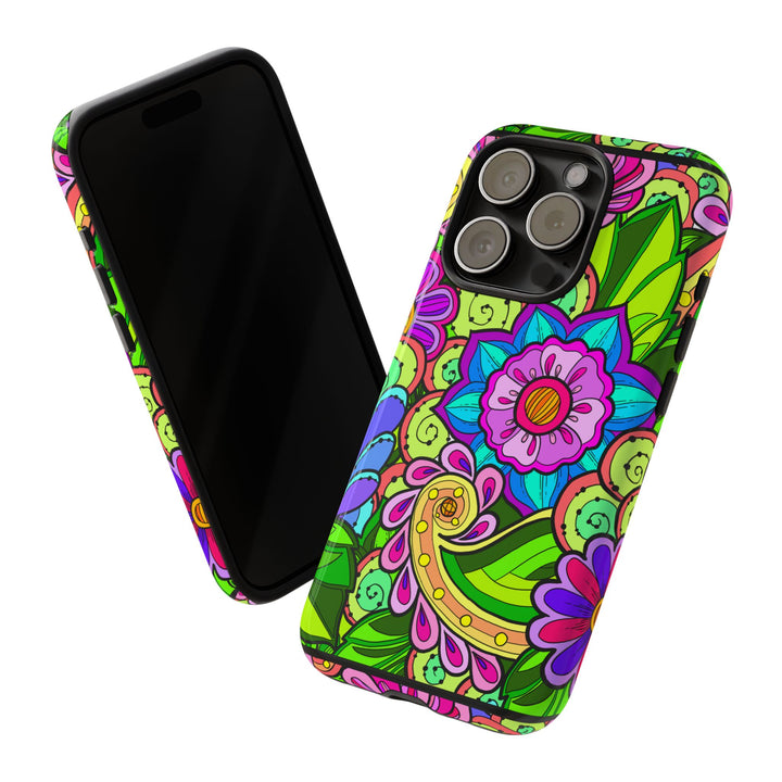 Floral Fantasy iPhone and Google Pixel Case in Bright Green Palette