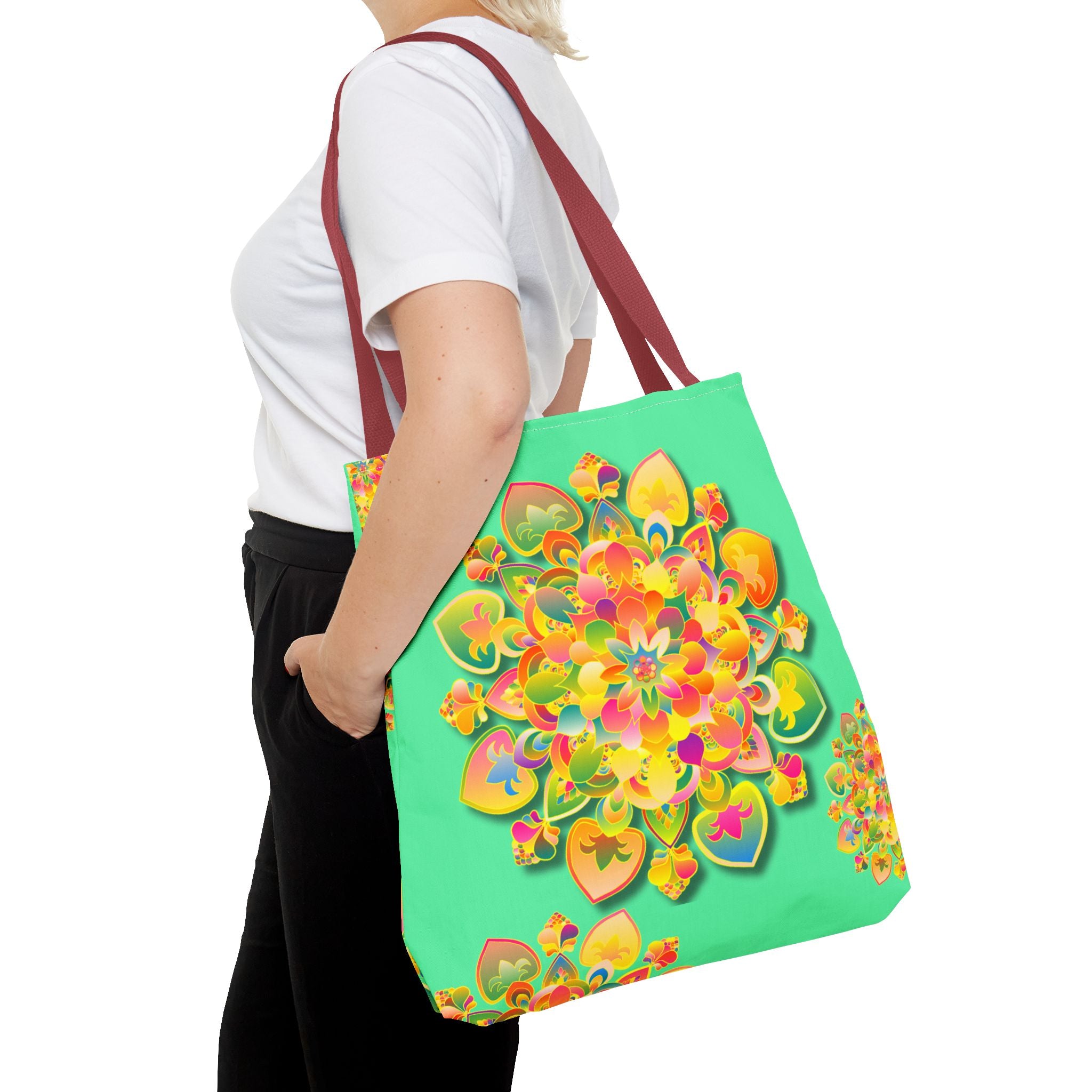 Floral Mandala Tote Bag — Bright Tropical Green All-Over Print