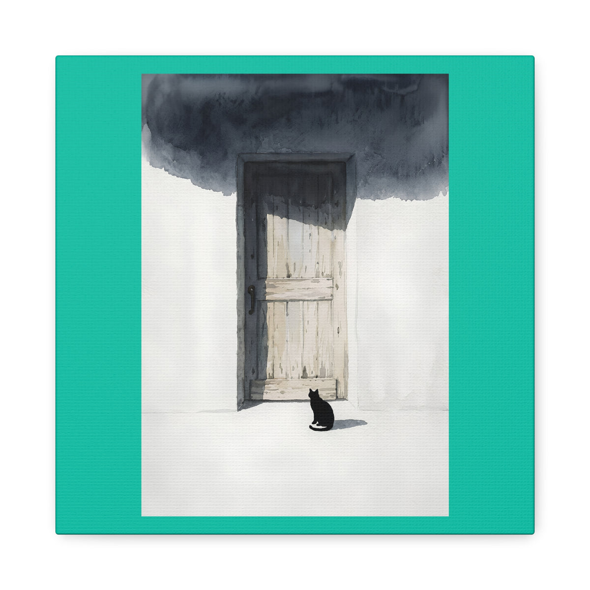 Cat at the Door Matte Canvas Wall Art — Moody Minimalist Cat Illustration