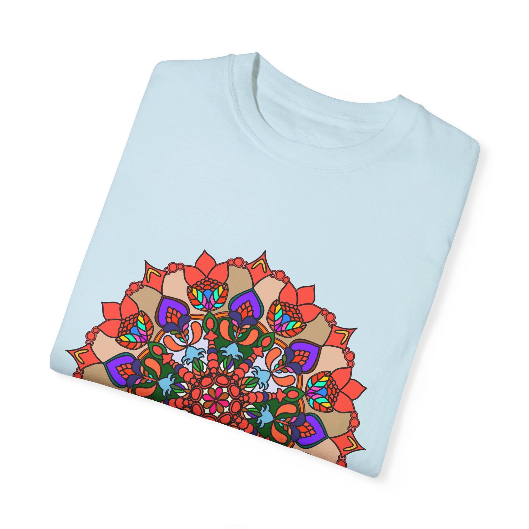 Unisex Mandala T-Shirt made of 100% Ring-Spun Cotton, hand-drawn mandala art, and garment-dyed for extra comfort