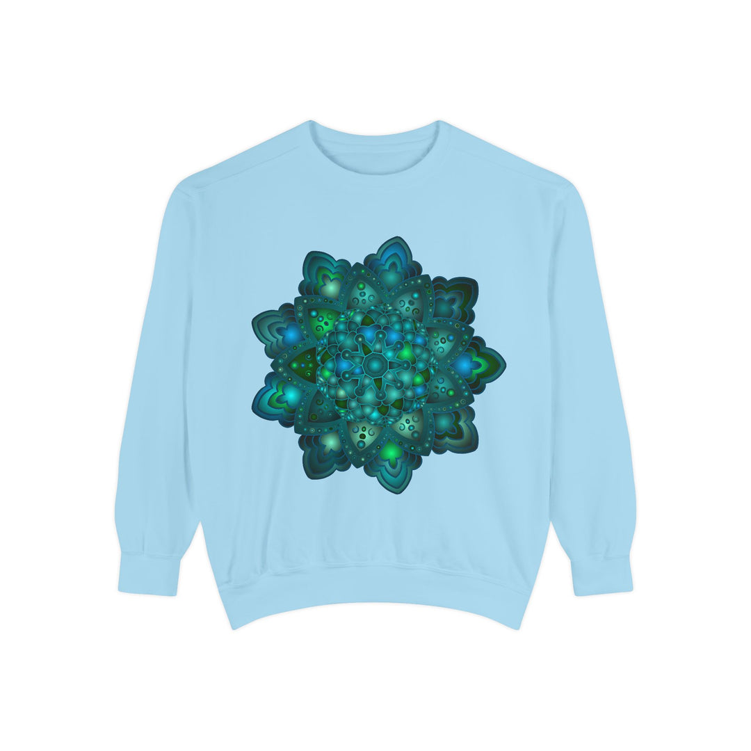 Beautiful and detailed blue and green mandala design sweatshirt for women