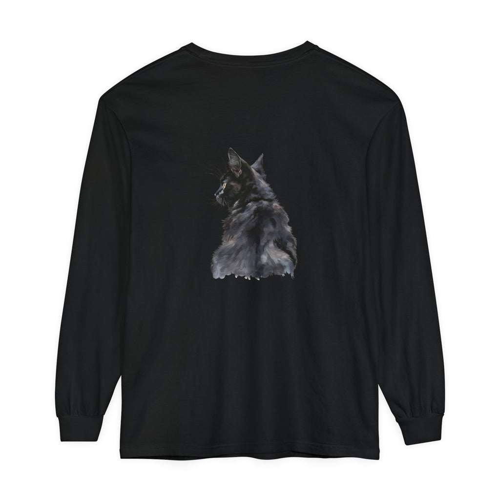 Black Cat Watercolor Long Sleeve T-Shirt featuring a beautifully detailed cat design