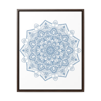 Beautiful steel blue mandala design wall art on gallery canvas wraps, perfect for vertical framing in any space