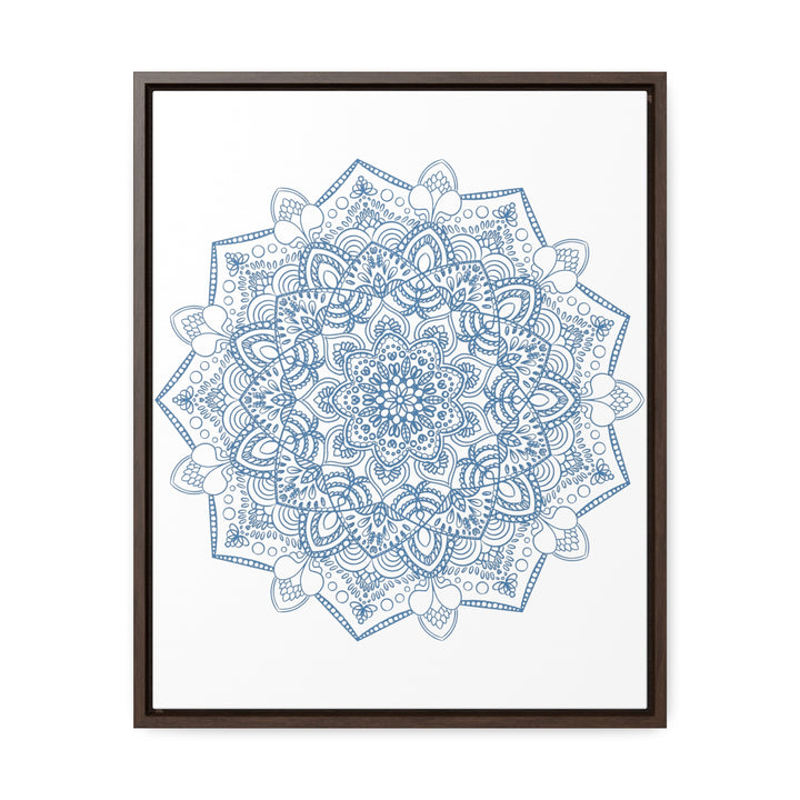 Beautiful steel blue mandala design wall art on gallery canvas wraps, perfect for vertical framing in any space