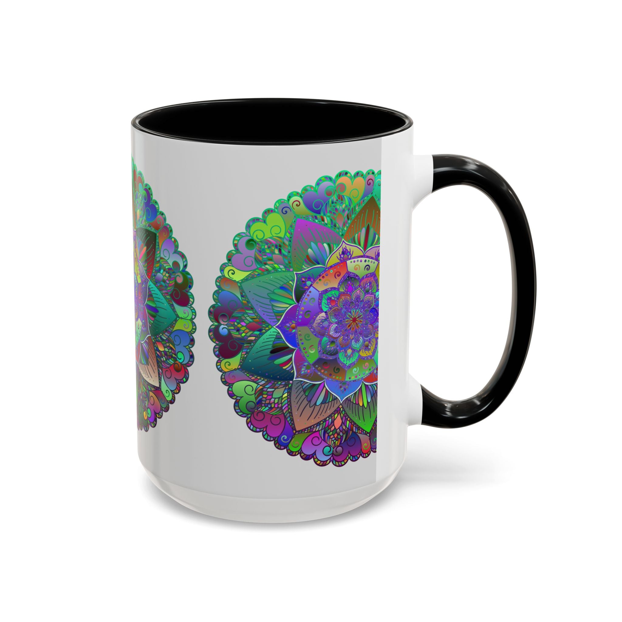 Colorful and intricate mandala art mug with vibrant patterns and designs