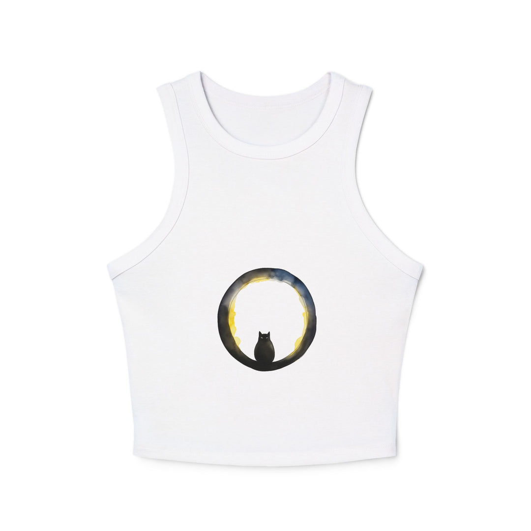 Black Cat Moon Racerback Tank Top featuring moon and cat artwork