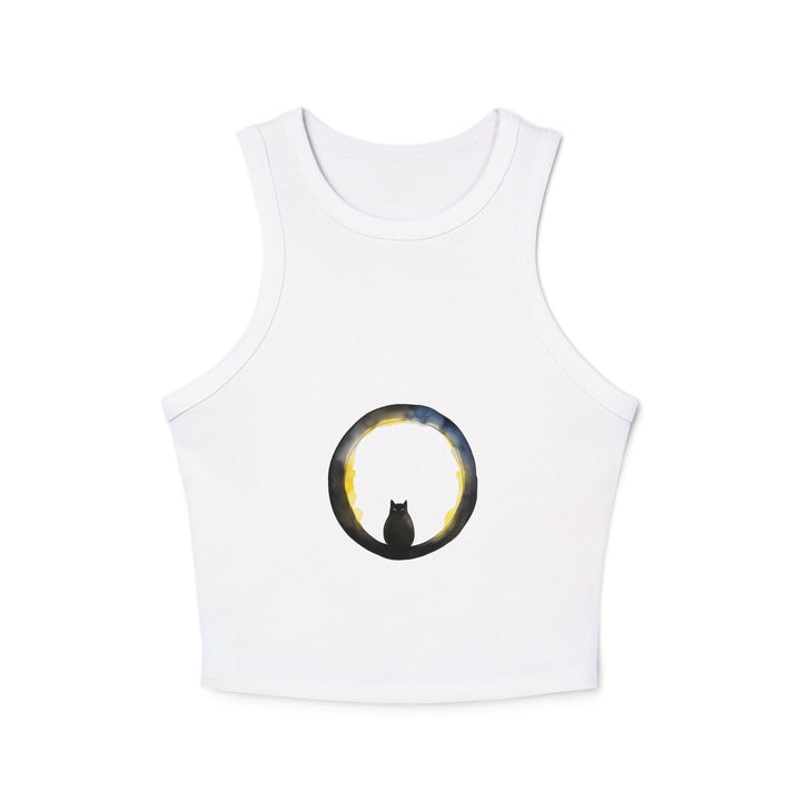 Black Cat Moon Racerback Tank Top featuring moon and cat artwork