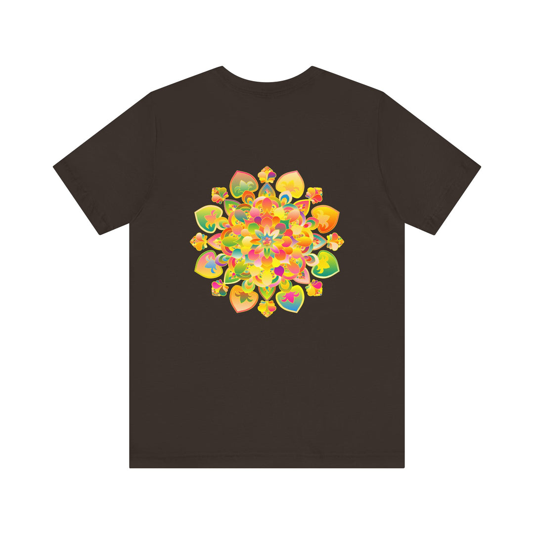 A beautiful, colorful mandala tee with intricate designs representing spiritual peace and harmony for a vibrant and peaceful look