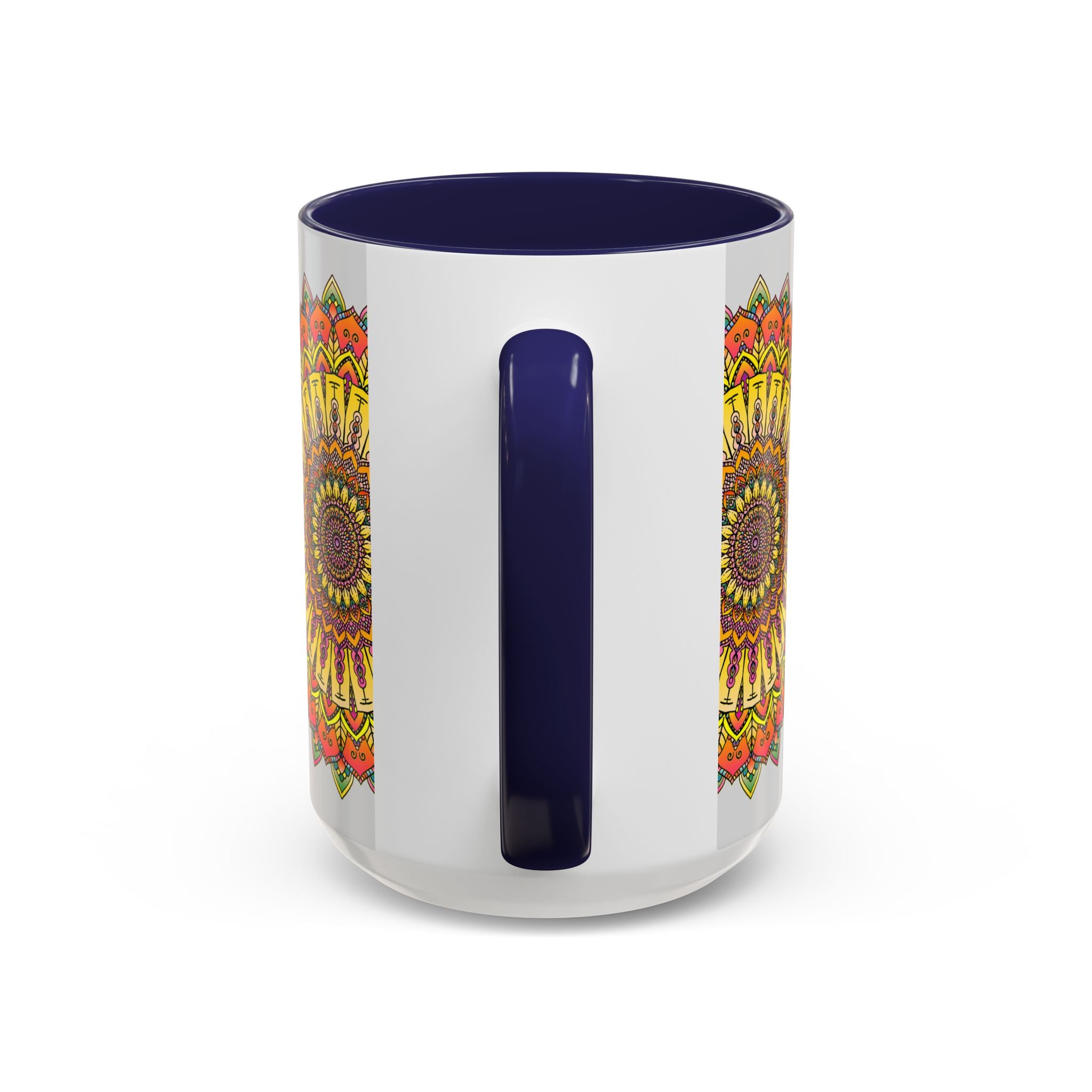 Grey coffee mug with a beautiful and colorful mandala design